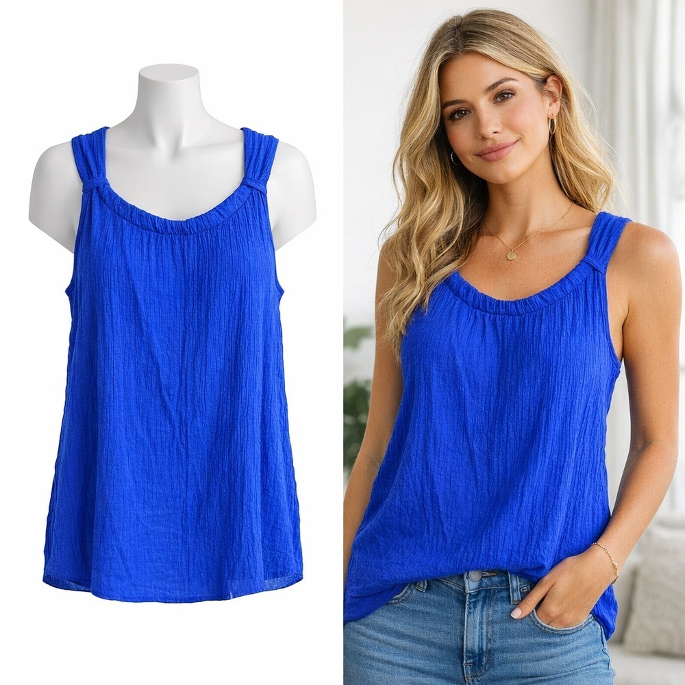 Juniper + Lime | Royal Blue Sleeveless Textured Blouse | Size L